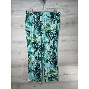 D&Co Pants Womens Large Leaf Print Cropped Stretch Pockets Casual Beach Lounge